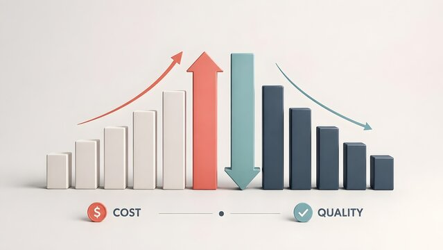 Business Chart Showing Rising Cost Versus Decreasing Quality Risk Analysis