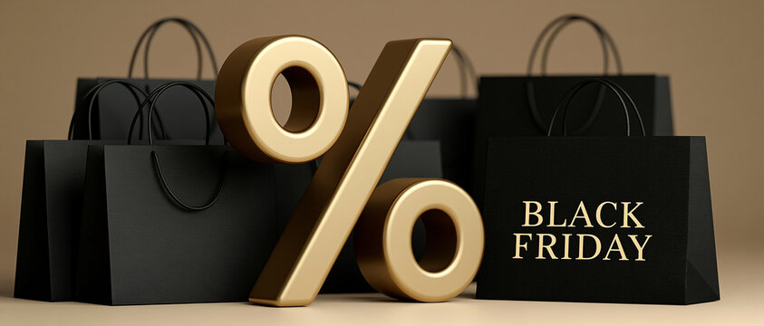 Black Shopping Bags Percentage Sign Black Friday Sale Horizontal Banner