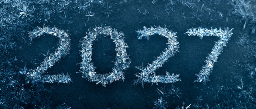 Sparkling Ice 2027 Year Numbers Blue Winter Background Horizontal Banner