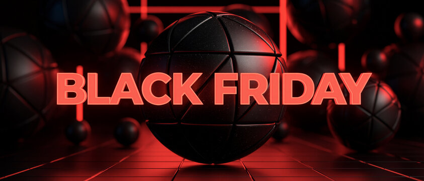 Black Friday Red Neon Text on Dark Background Basketball Hoop Banner