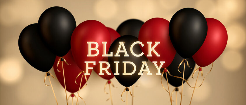 Black and Red Balloons Black Friday Sale Banner Gold Glitter