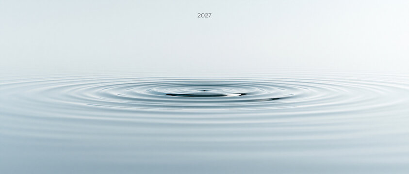 2027 Clean Water Drop Ripple Concentric Circles Blue Background Horizontal Banner