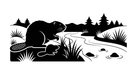 black and white beaver in nature. © Slowme