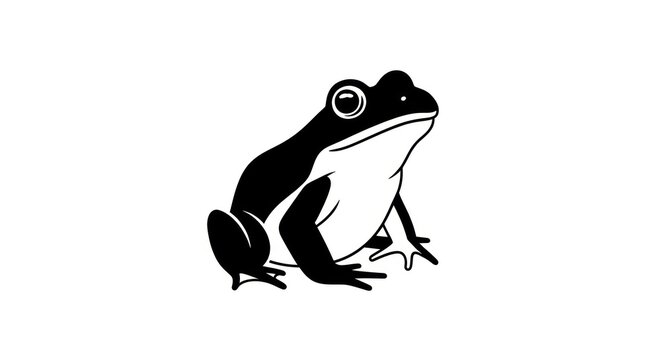 Black and white illustration of frog.