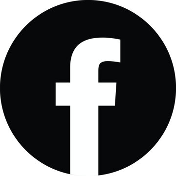 White facebook social media featuring a bold letter f inside a solid black circle isolated on a white background, for digital interfaces