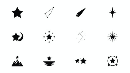 Black and white celestial icons collection with stars © Parthokumar