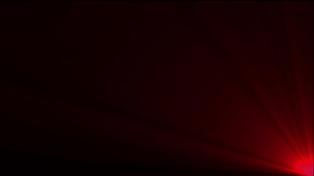 Red Sun Rays and Lens Flare Flashes from bottom Corner on black Screen Background, 4K Light Leak Animation for Video Editing