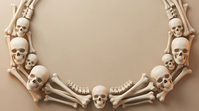Elaborate necklace made of realistic bone and skull components on a neutral background