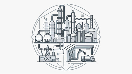 Naklejka premium Modern Industrial Oil Refinery and Petrochemical Plant Schematic Diagram