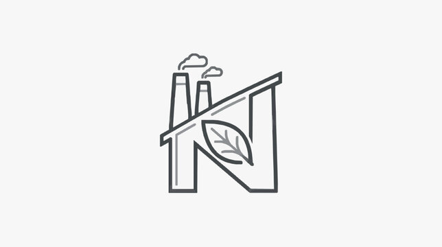 Modern Minimalist Logo Design with Factory and Leaf Symbolism for Eco Friendly Branding