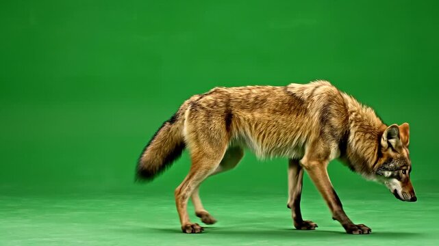 Wolf Walking and Looking Around on Green Screen Studio Background