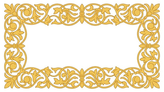 Golden baroque frame with ornate floral details and swirling patterns on a white background