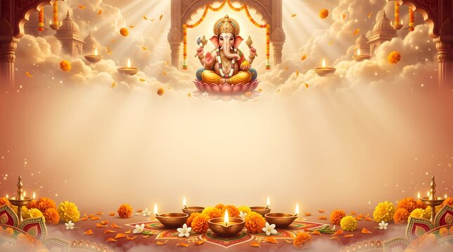 Lord ganesha ganesh chaturthi festival background with traditional diyas