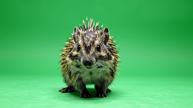 Tenrec Walking and Turning on Green Screen Studio Background