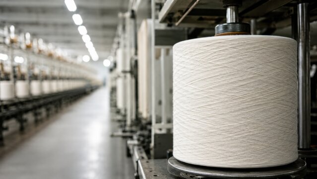 Large White Thread Spool in Textile Factory Aisle