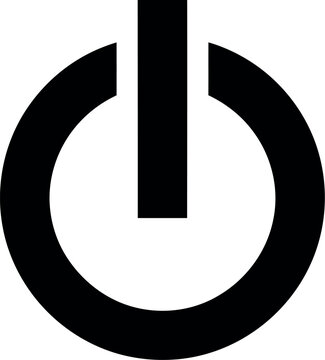 Minimalist power button icon, black standby symbol vector, electronic start switch graphic