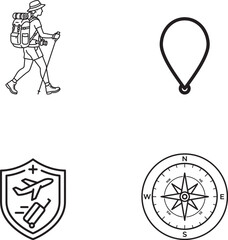 Fototapeta premium Travel and Adventure Icon Set for Hiking, Navigation, and Insurance