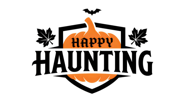 Happy haunting typography design with a pumpkin and bat for a festive and spooky halloween holiday celebration graphic element