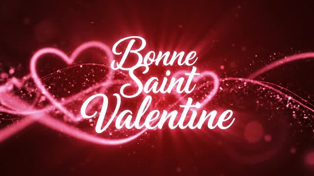 French Happy Valentine Day text on red heart background