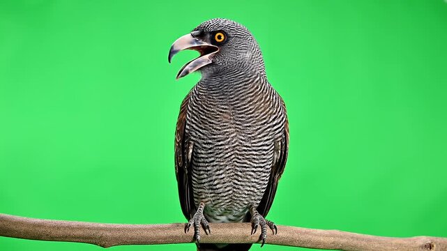 Potoo Bird Opening Beak and Turning Head on Green Screen
