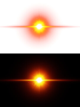 Light effect Radiant sunburst with vibrant red glow and soft halo effect.