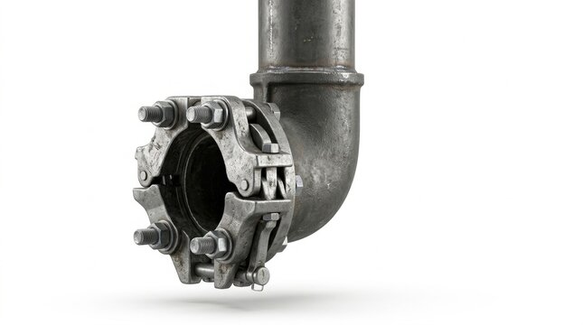 Concrete pump pipe clamp joint, isolated on pure white background