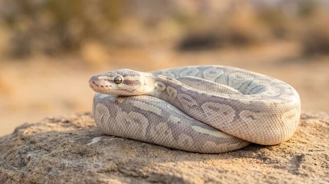 desert ghost ball python close up at morning light in ghana tropical forest video