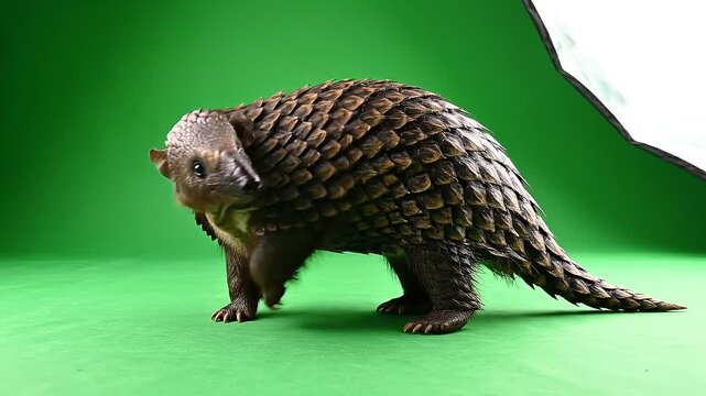 Pangolin Walking Across Green Screen in Studio