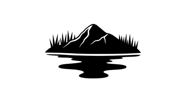 Black silhouette mountain landscape icon.