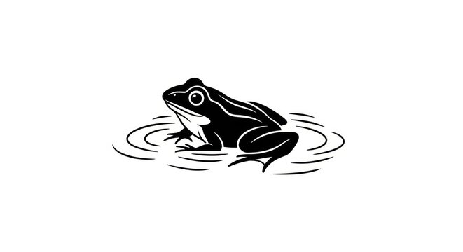Black silhouette of a frog swimming.