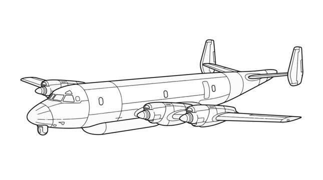 Detailed black and white vector line art illustration of a classic four-engine military patrol aircraft side view