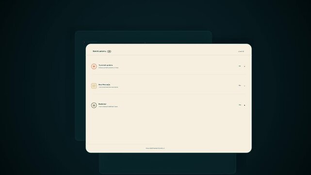 Cream notification window with red star, yellow envelope, and blue bell icons