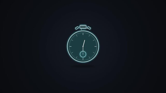 Neon circular stopwatch with glowing hands on dark background