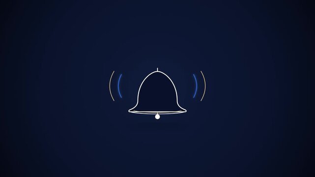 White bell outline and blue sound waves on dark background