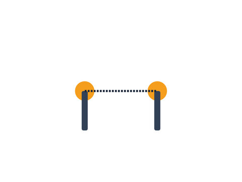 Minimalist graphic showing two vertical bars connected by a dashed line