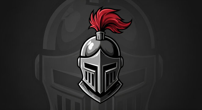 Medieval Knight Helmet Mascot Logo with Red Plume for Esports Gaming Team Identity