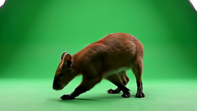 Fossa Walking and Looking Around on Green Screen Background