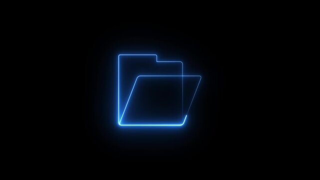 Glowing blue neon folder icon on a dark background