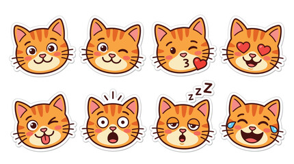 Fototapeta premium Collection of Cute Orange Tabby Cat Emoticons Expressing Various Emotions and Feelings.