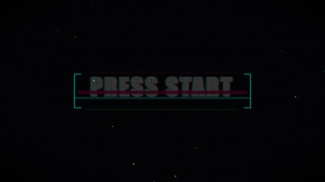 Retro arcade press start grid with glitch effect