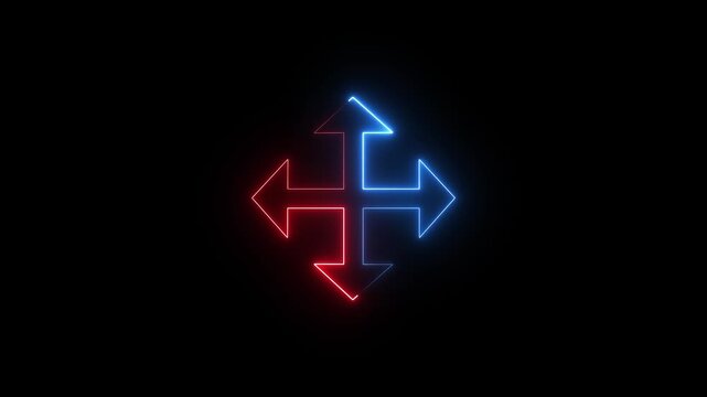 Neon glowing arrows pointing in four directions
