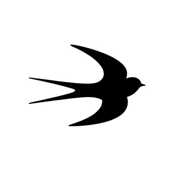 Minimalist black flying swift bird silhouette icon vector illustration showcasing a sleek bird in motion isolated on a solid white background.