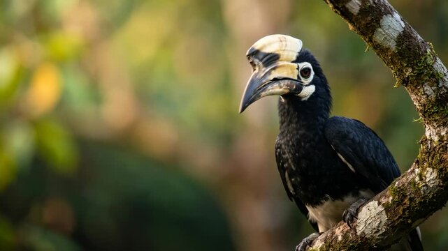 hornbill close up at morning light in borneo rainforest malaysia wildlife portrait video
