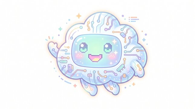 Friendly AI Cloud Mascot Vector Illustration Character