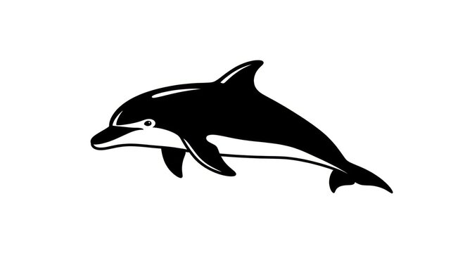 Black and white dolphin swimming.