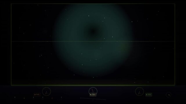 Seamless looping cosmic tech background with glowing portal and dashboard elements