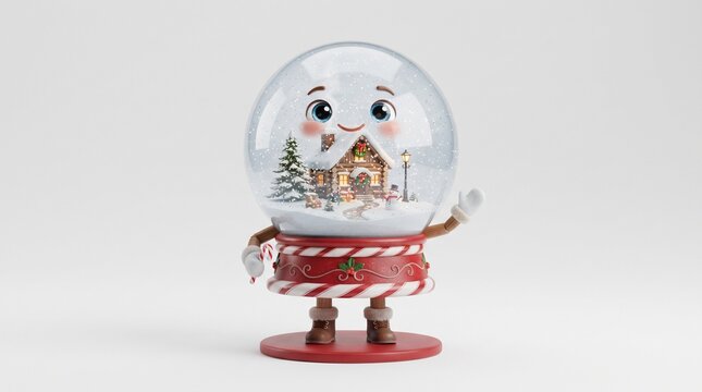 Cute Snow Globe Candy Cane Character with Winter Village Scene Inside