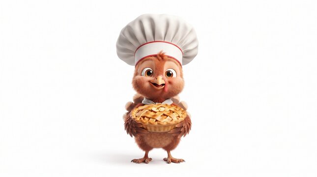 Cute Cartoon Chick Chef Holding Freshly Baked Pizza