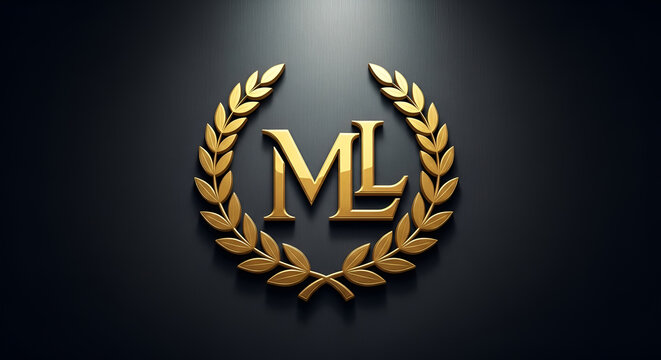 Elegant Golden ML Monogram Logo with Laurel Wreath for Luxury Corporate Branding and Premium Awards