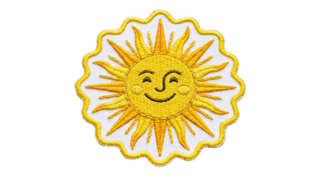 Smiling cheerful yellow sun with rays illustration isolated on transparent background